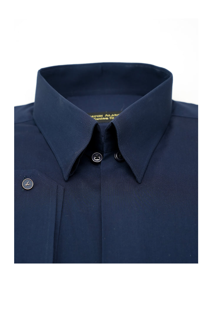 NAVY BLUE DOUBLE POCKET SHIRT Humayunalamgir