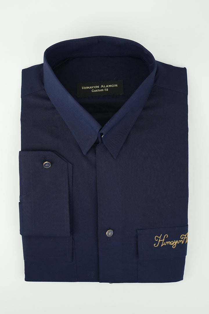 NAVY BLUE DOUBLE POCKET SHIRT Humayunalamgir