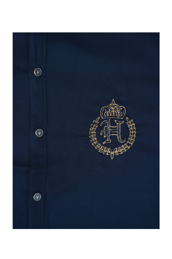 NAVY BLUE MOTIF SHIRT Semi Formal HumayunAlamgir