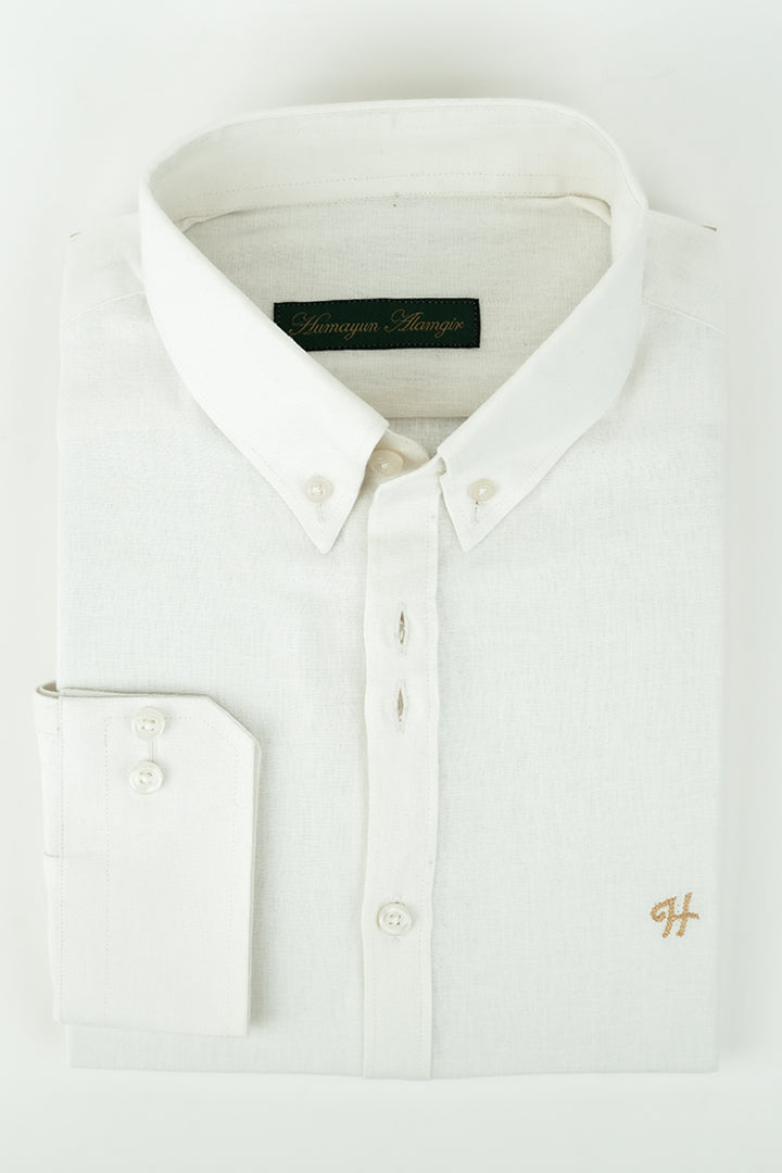 WHITE LINEN SHIRT Humayunalamgir