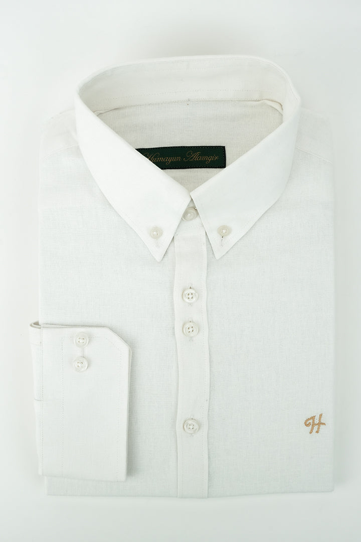 WHITE LINEN SHIRT Humayunalamgir