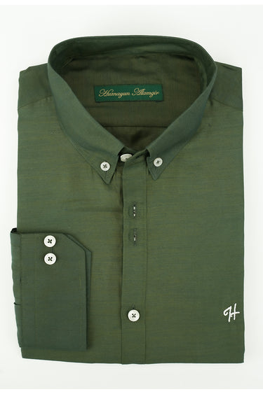 CROCODILE GREEN SILK LINEN SHIRT