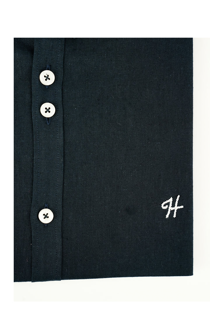 JET BLACK LINEN SHIRT Humayunalamgir