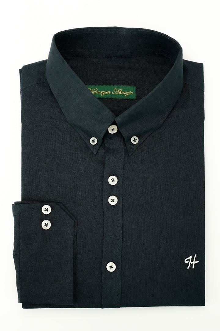 JET BLACK LINEN SHIRT Humayunalamgir