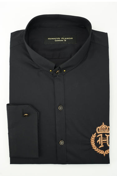 BLACK EMBROIDERED SHIRT Semi Formal HumayunAlamgir