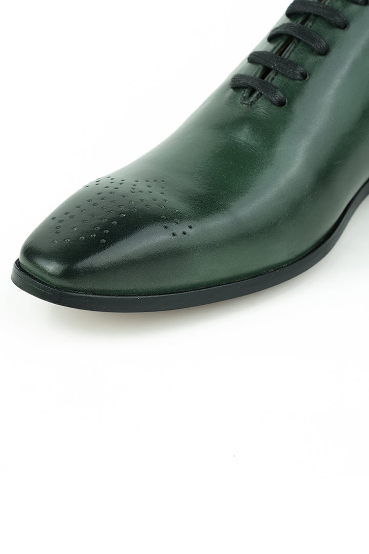 OLIVE GREEN BURNISHED LEATHER SHOES Shoes humyaunalamgir