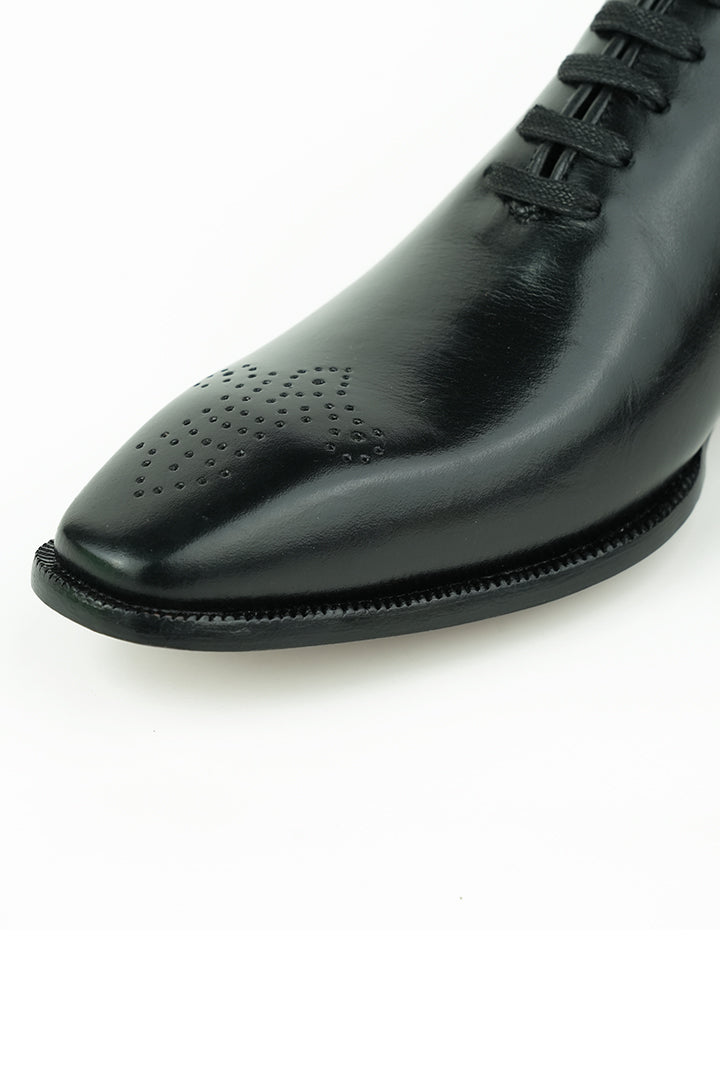 BLACK BURNISHED LEATHER LACE UP OXFORD SHOES Shoes humyaunalamgir