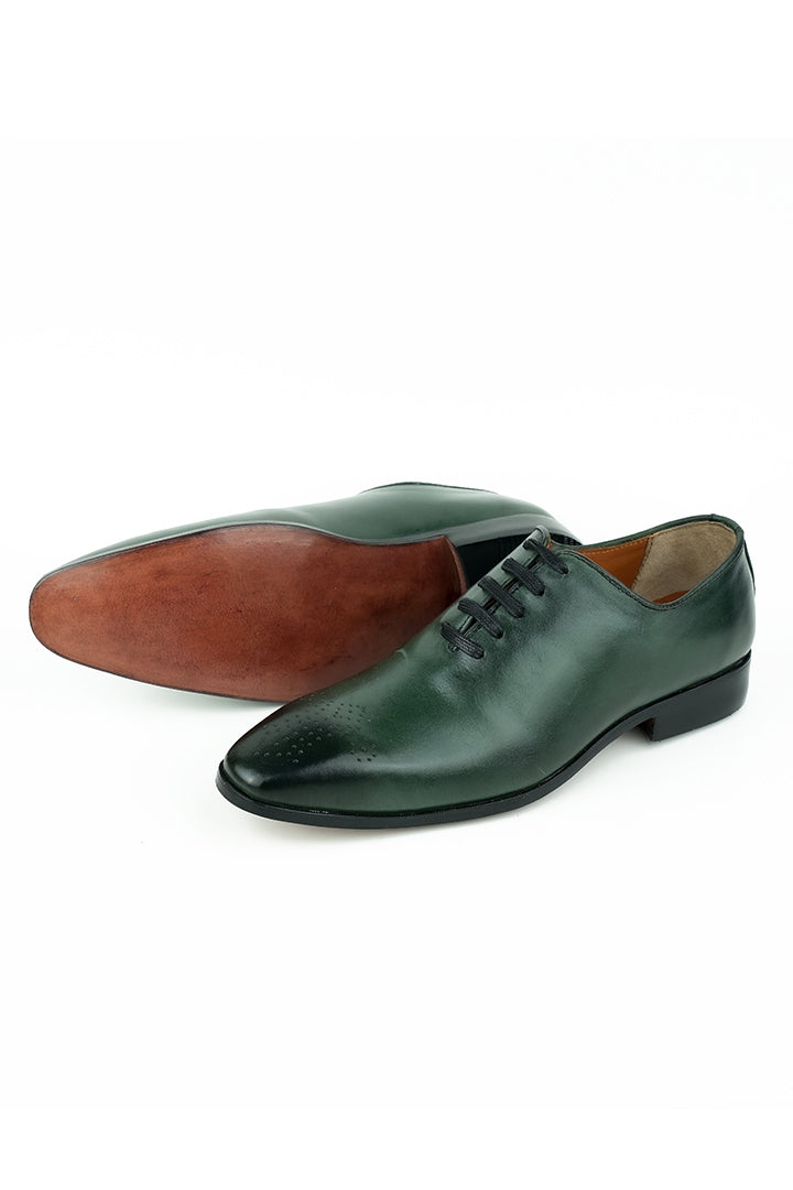 OLIVE GREEN BURNISHED LEATHER SHOES Shoes humyaunalamgir