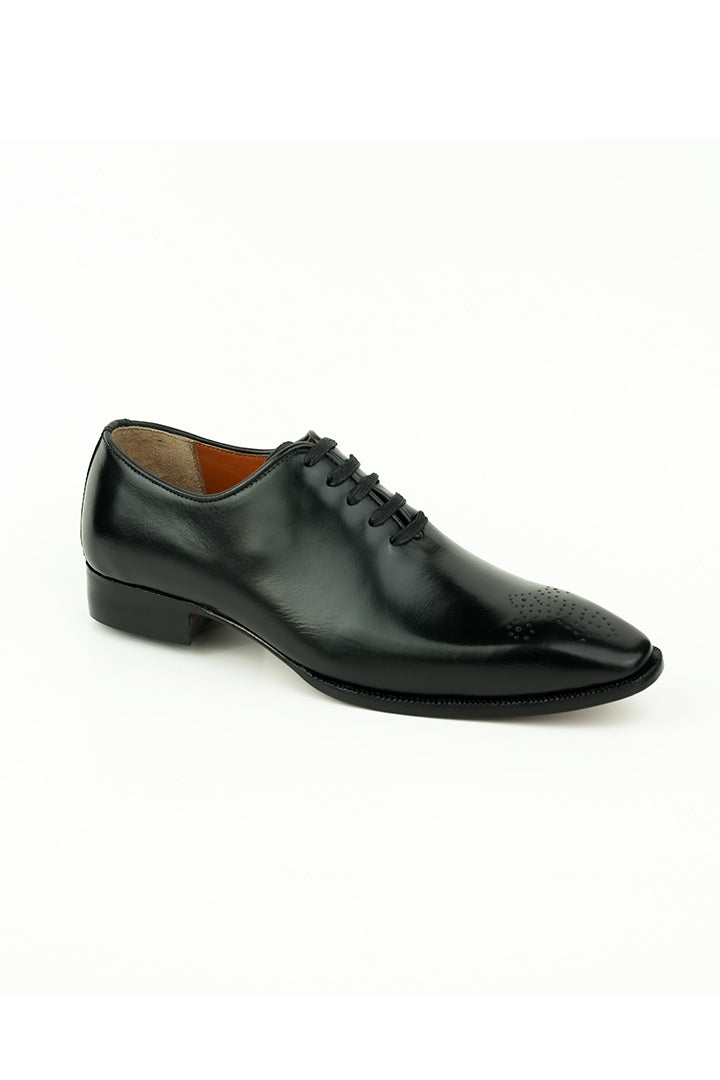 BLACK BURNISHED LEATHER LACE UP OXFORD SHOES Shoes humyaunalamgir