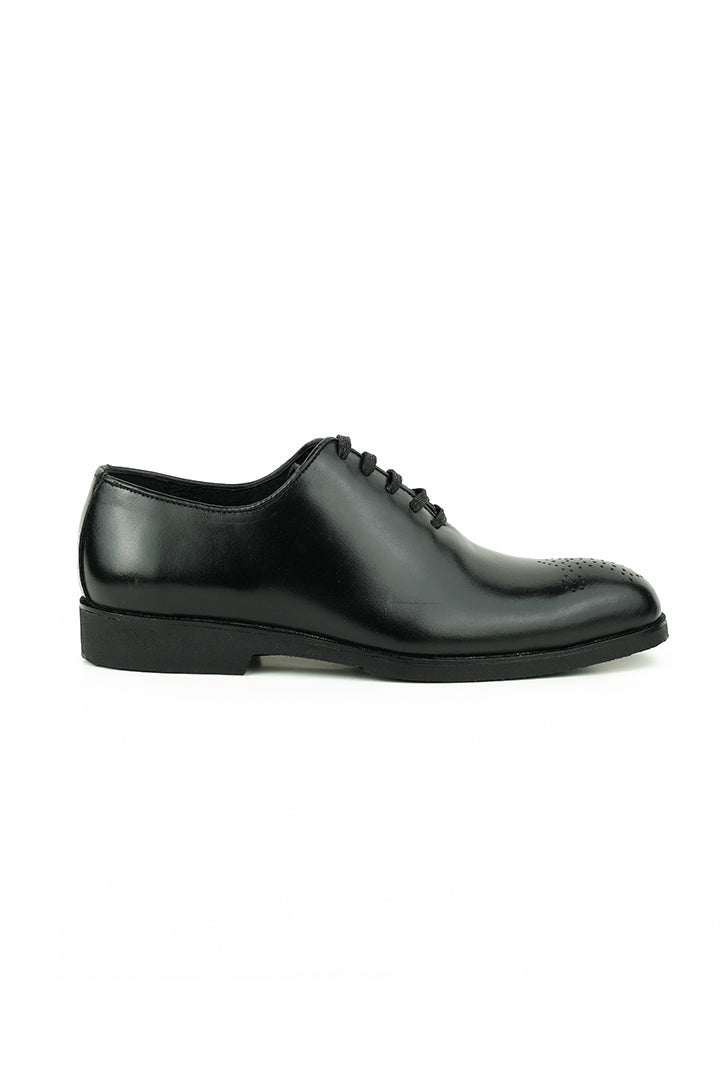 BLACK BURNISHED LEATHER OXFORD SHOES Shoes humyaunalamgir