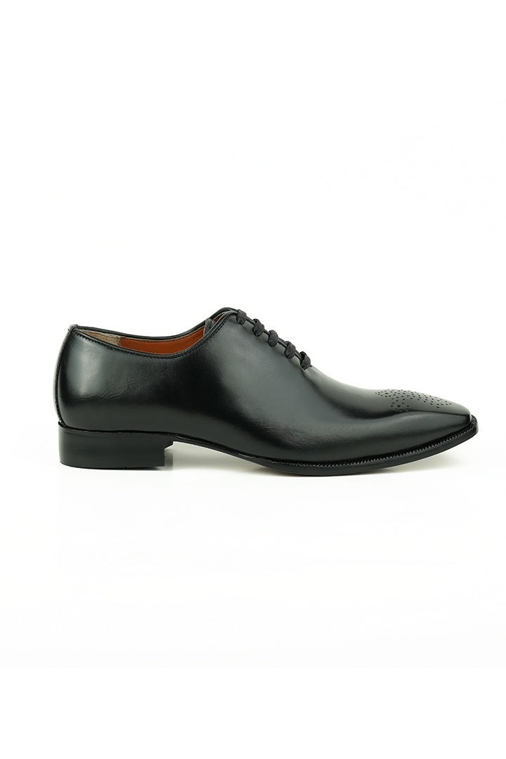 BLACK BURNISHED LEATHER LACE UP OXFORD SHOES Shoes humyaunalamgir
