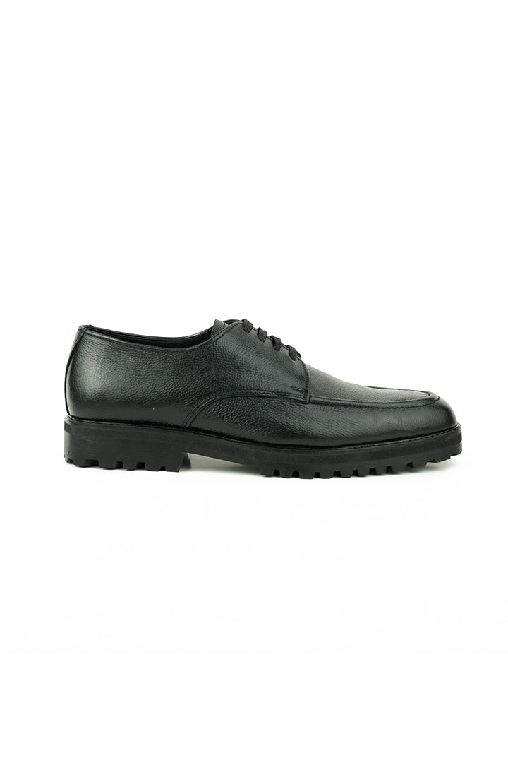 BLACK BURNISHED LEATHER LACE UP OXFORD SHOES Shoes humyaunalamgir
