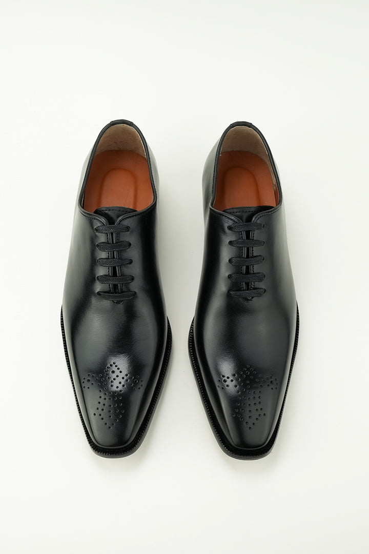 BLACK BURNISHED LEATHER LACE UP OXFORD SHOES Shoes humyaunalamgir