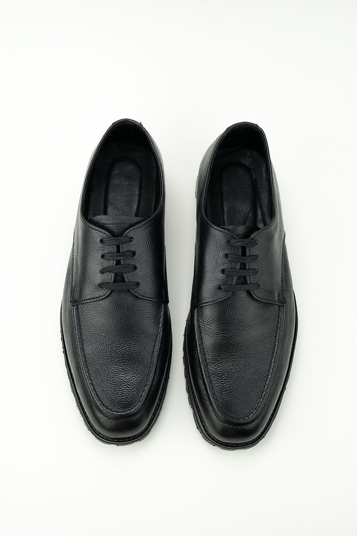 BLACK BURNISHED LEATHER LACE UP OXFORD SHOES Shoes humyaunalamgir