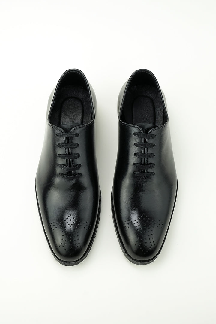 BLACK BURNISHED LEATHER OXFORD SHOES Shoes humyaunalamgir