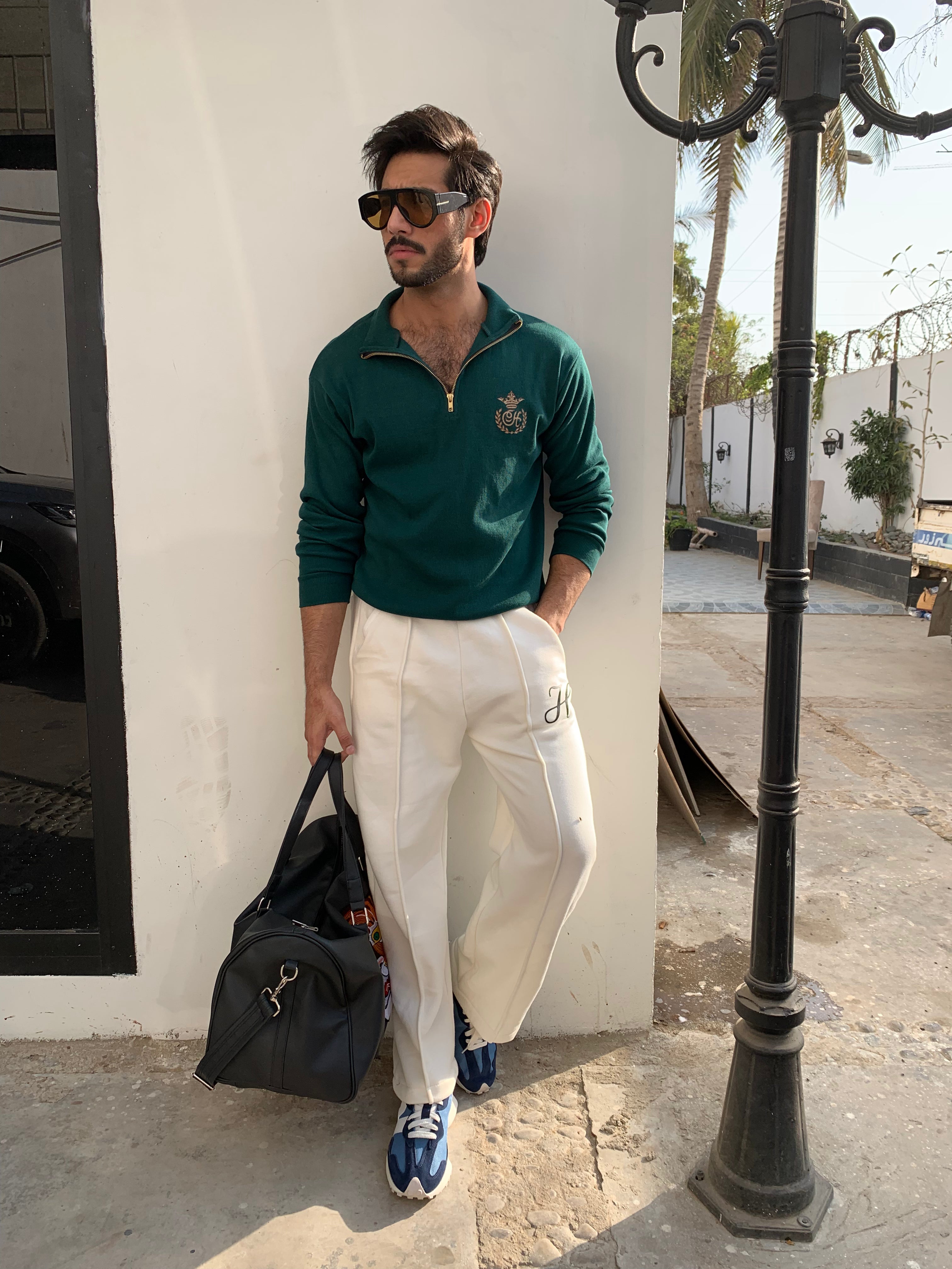 GREEN H MOTIF QUARTER-ZIP JUMPER Humayunalamgir