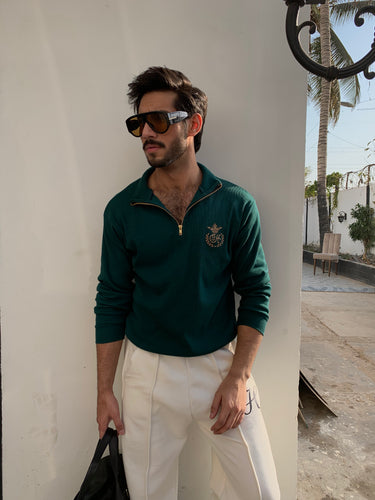 GREEN H MOTIF QUARTER-ZIP JUMPER Humayunalamgir