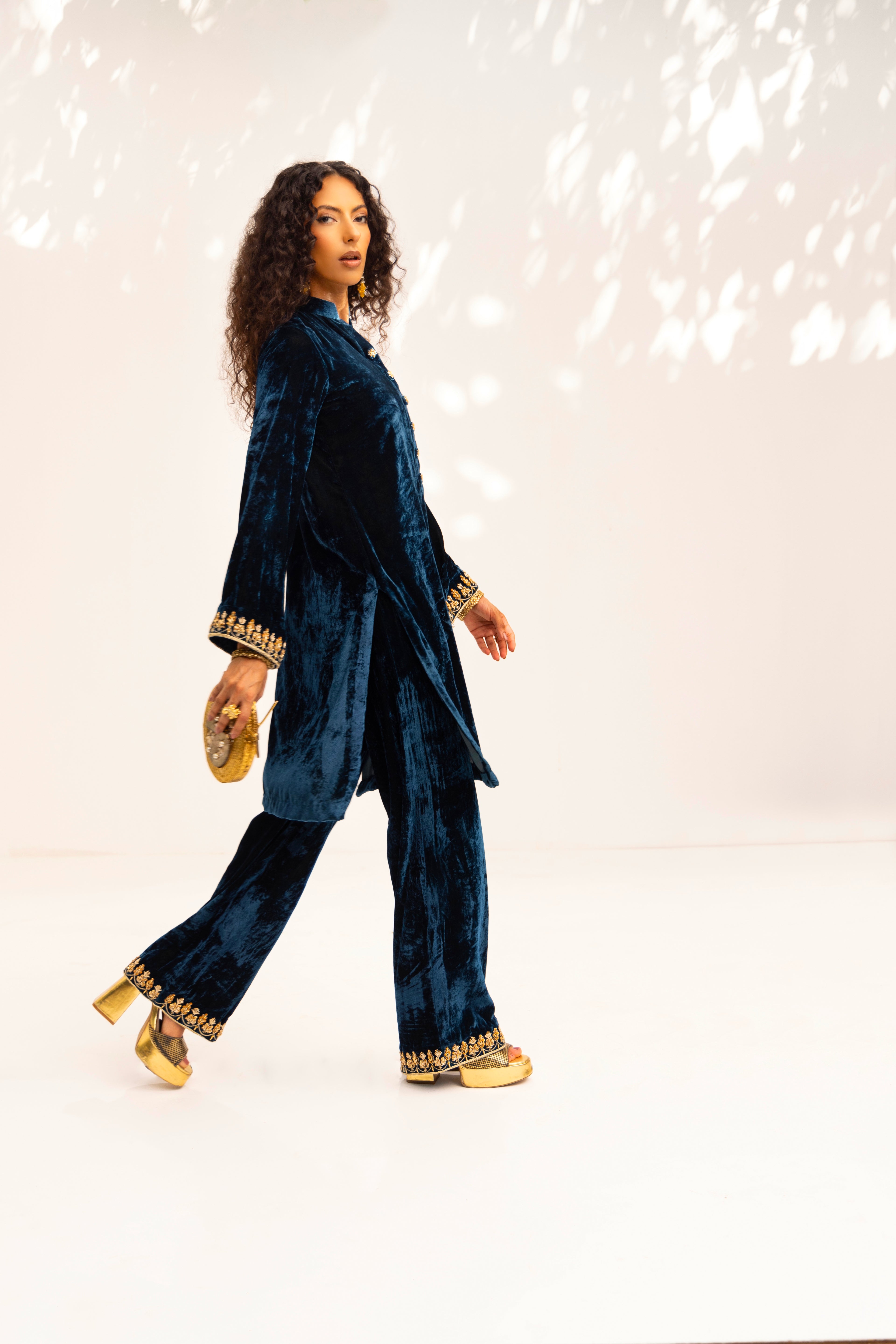 Teal Blue Kurta Pant with Dupatta Clothing Humayun Alamgir