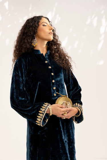 Teal Blue Kurta Pant with Dupatta Clothing Humayun Alamgir