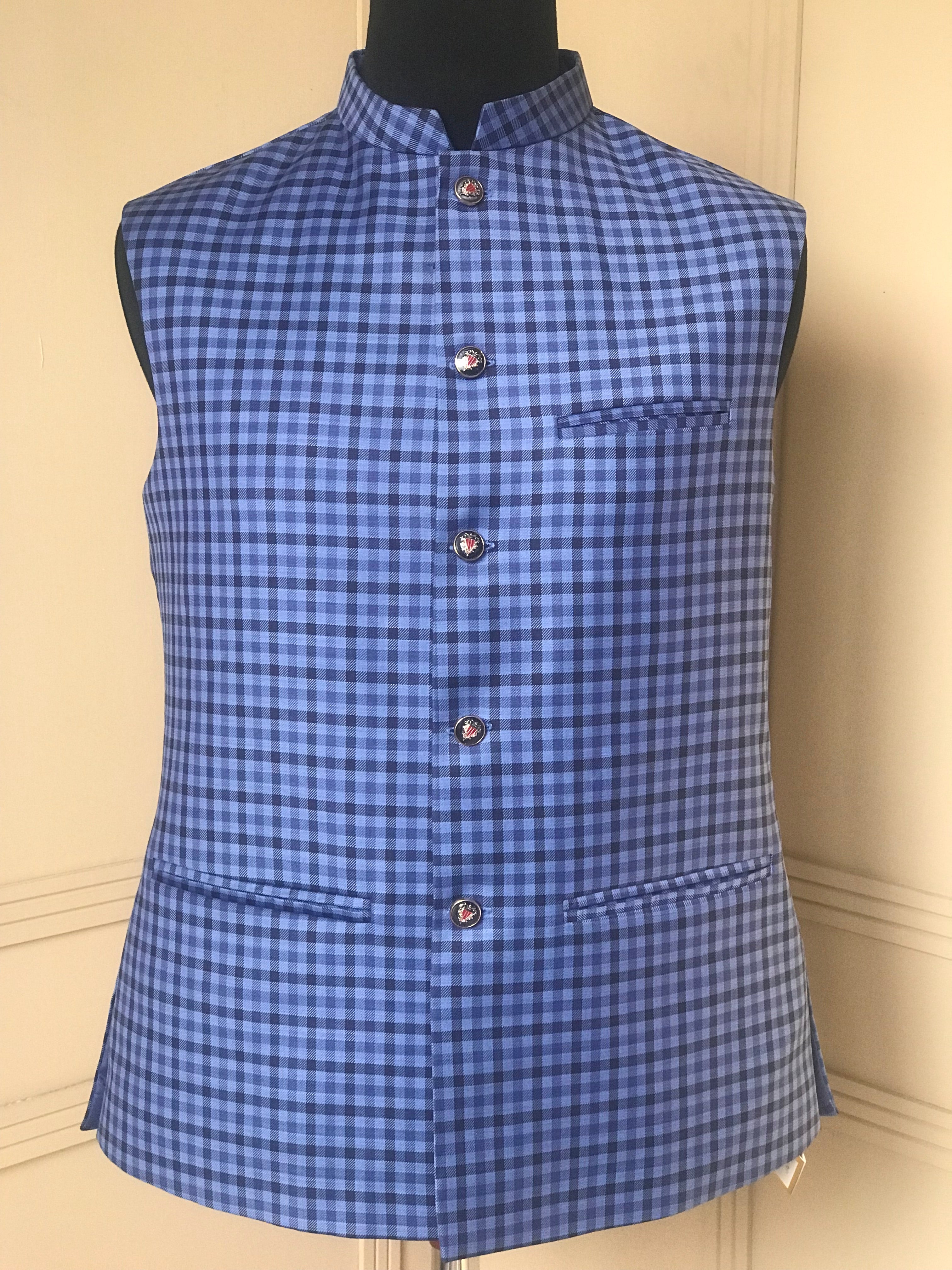 Blue Check Suiting Fabric
