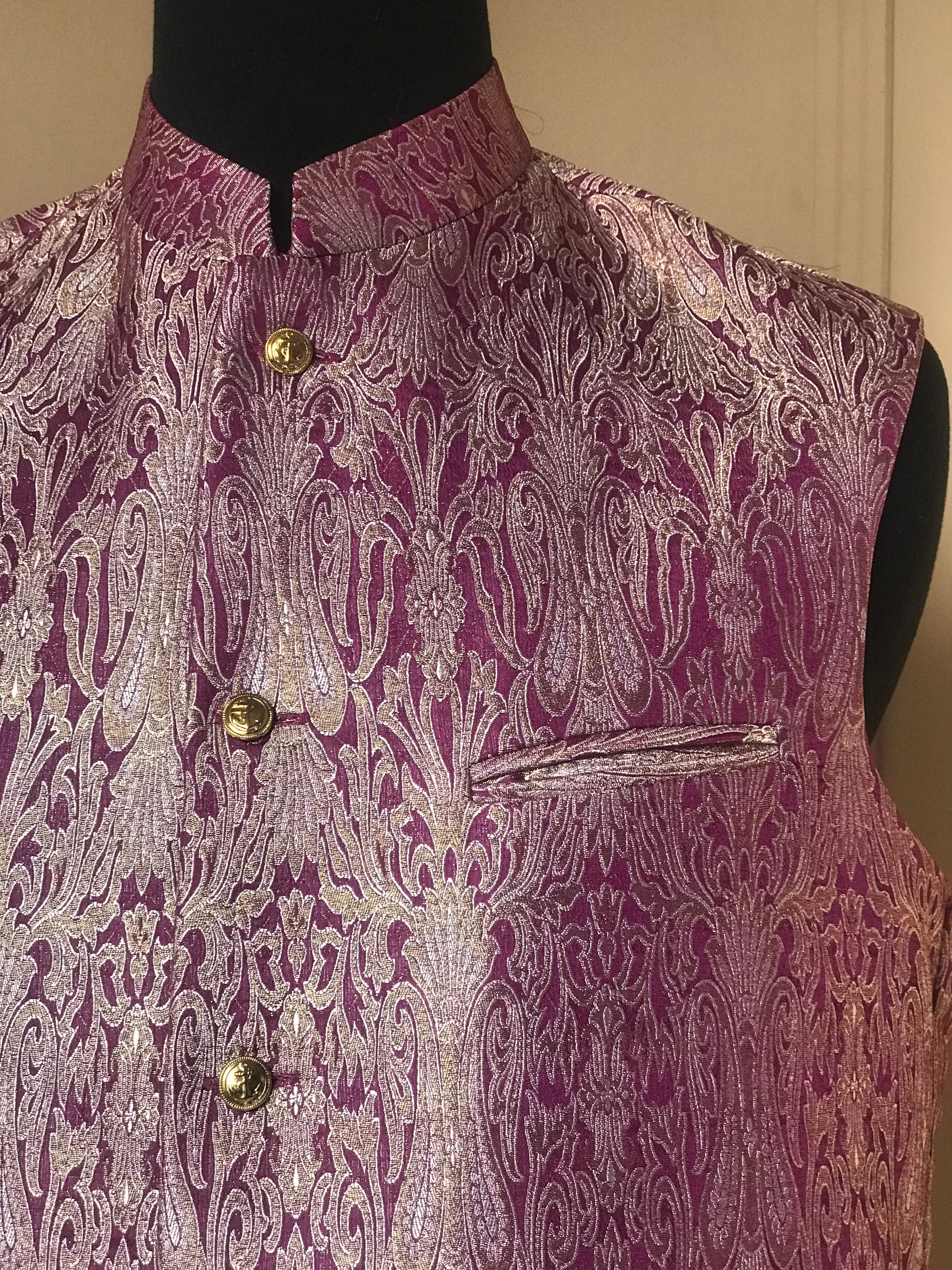 Purple Golden Zari Jamawar Waist Coat
