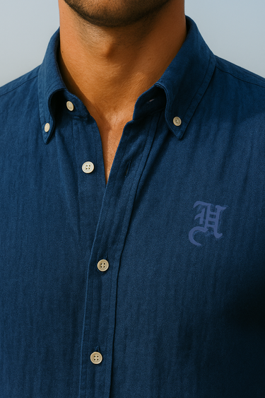 INDIGO BLUE LINEN CO-RD SET Humayun Alamgir