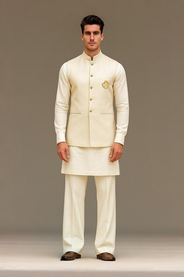 IVORY WAISTCOAT WITH KURTA/PAJAMA - COTTON SILK Waist Coats Humayunalamgir