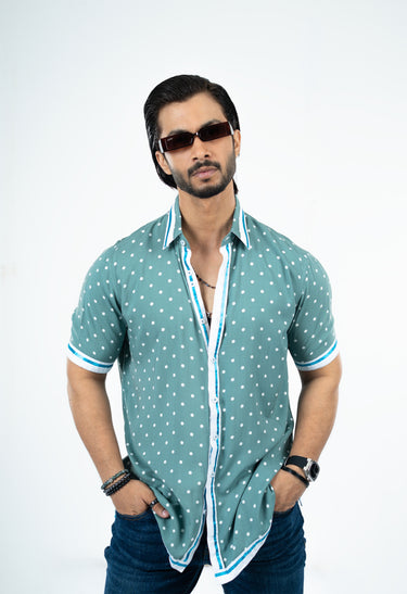 LIGHT SEA GREEN POLKADOT SHIRT