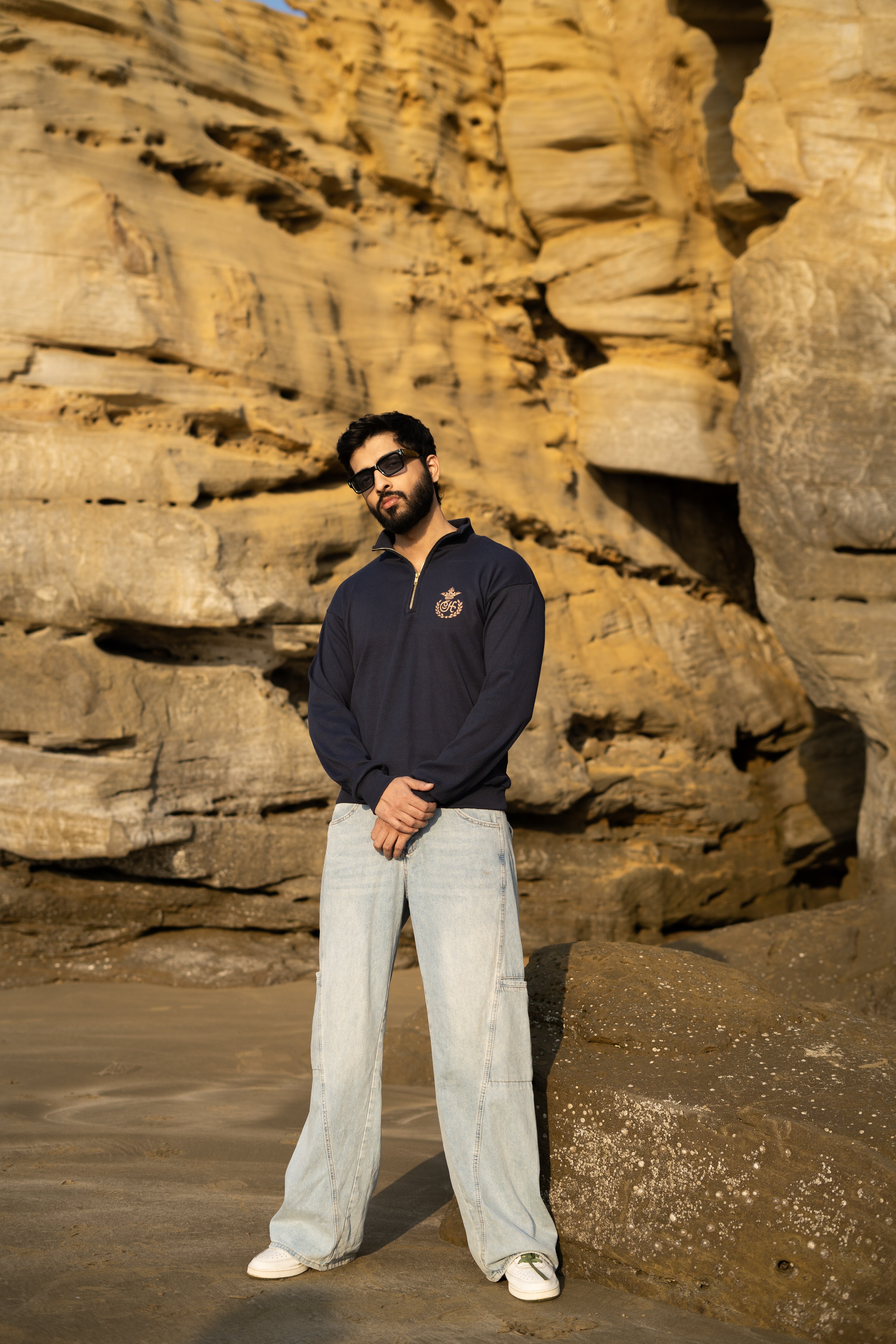 BLUE H MOTIF QUARTER-ZIP JUMPER Humayunalamgir