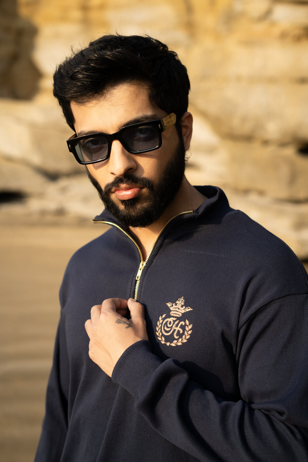 BLUE H MOTIF QUARTER-ZIP JUMPER Humayunalamgir