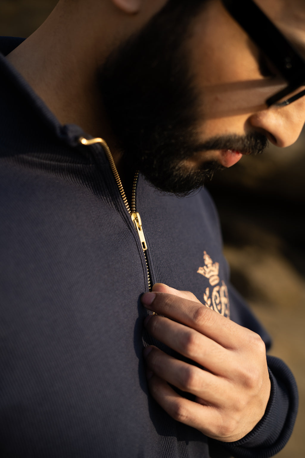 BLUE H MOTIF QUARTER-ZIP JUMPER Humayunalamgir