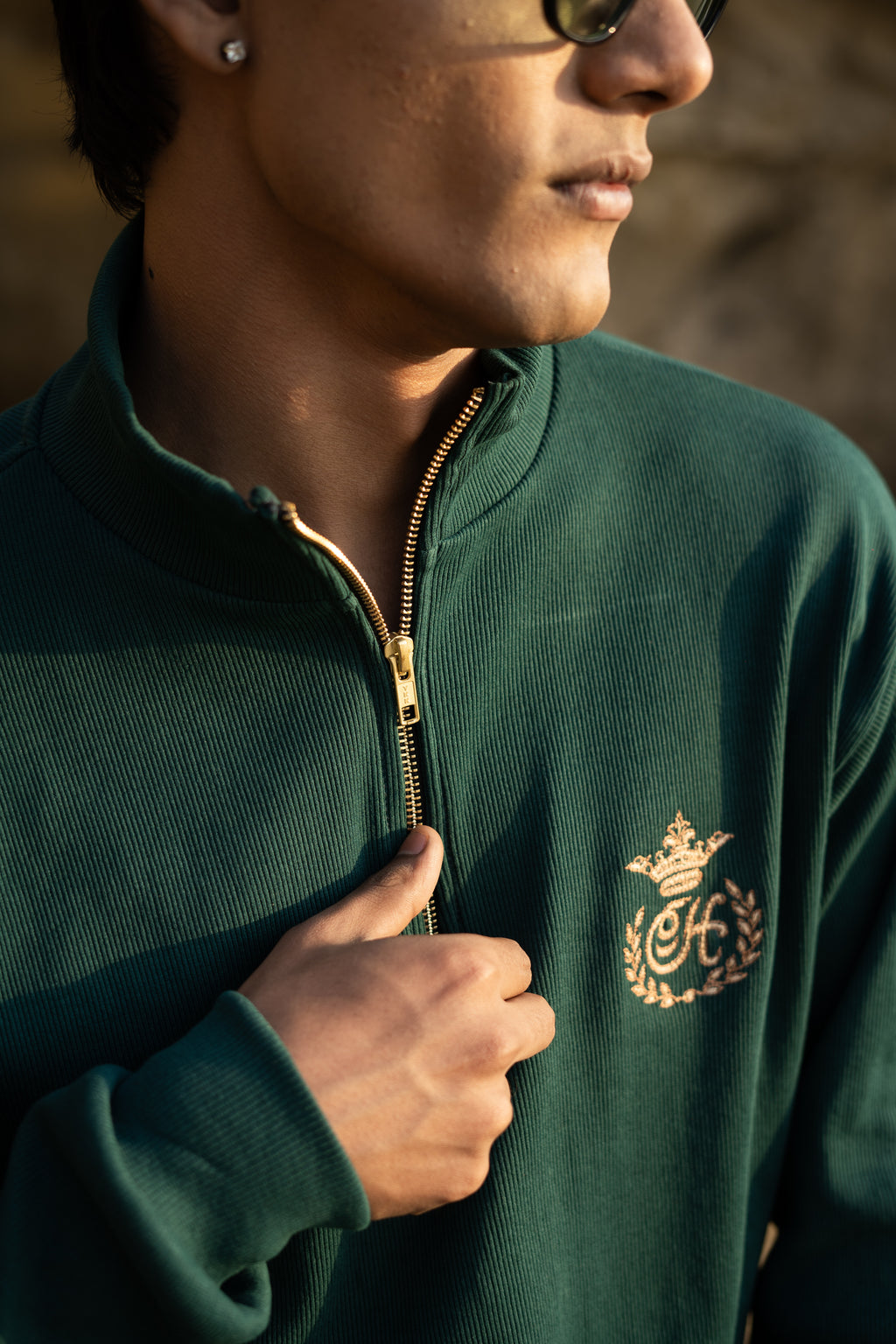 GREEN H MOTIF QUARTER-ZIP JUMPER Humayunalamgir