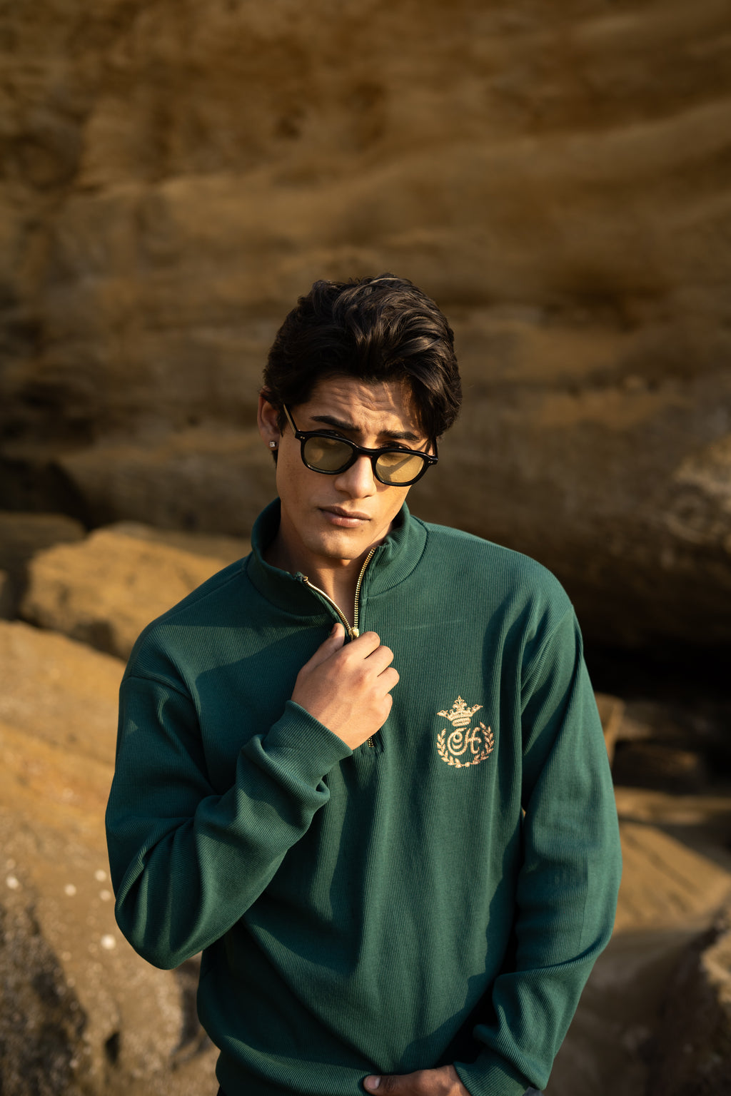 GREEN H MOTIF QUARTER-ZIP JUMPER Humayunalamgir