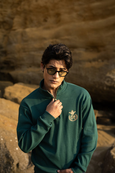 GREEN H MOTIF QUARTER-ZIP JUMPER