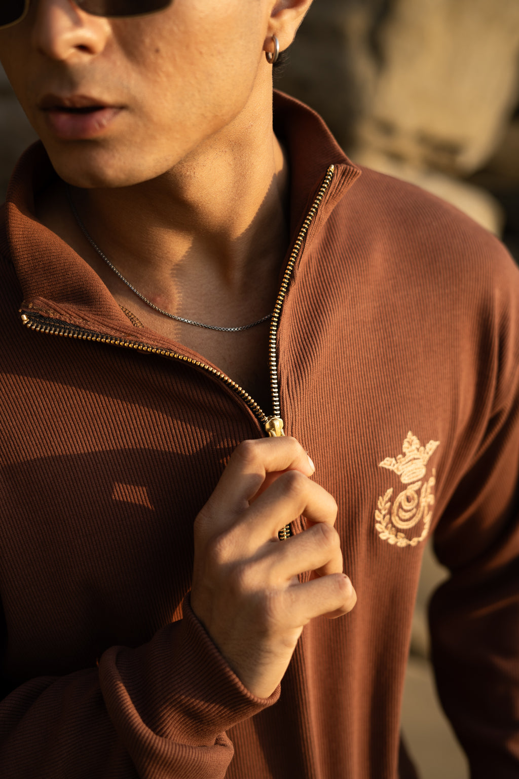 BROWN H MOTIF QUARTER-ZIP JUMPER Humayunalamgir