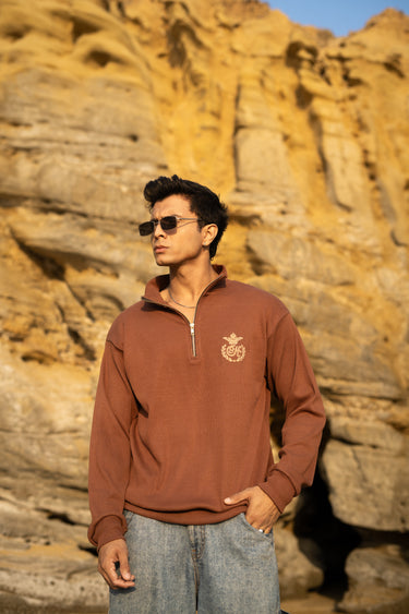 BROWN H MOTIF QUARTER-ZIP JUMPER