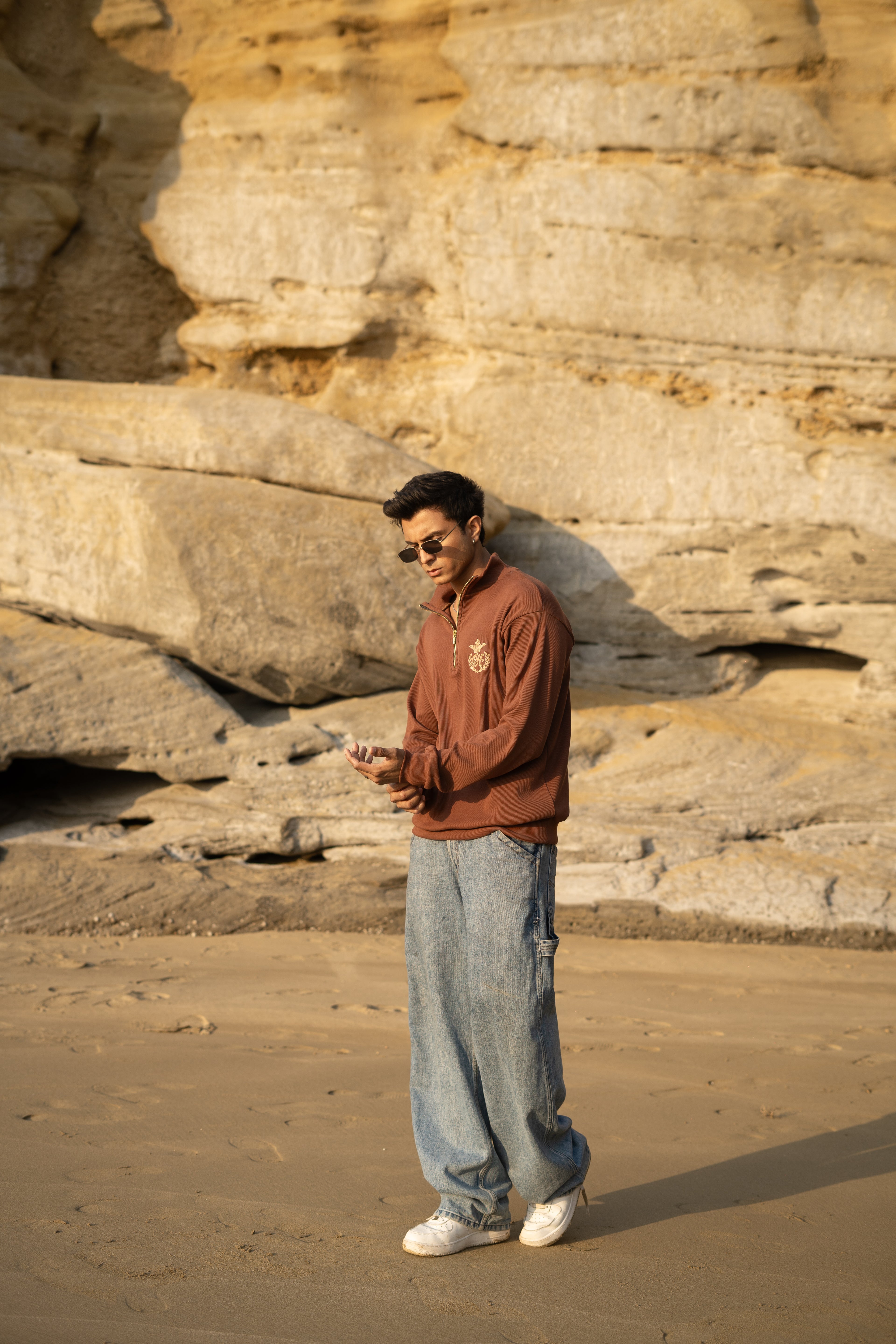 BROWN H MOTIF QUARTER-ZIP JUMPER Humayunalamgir