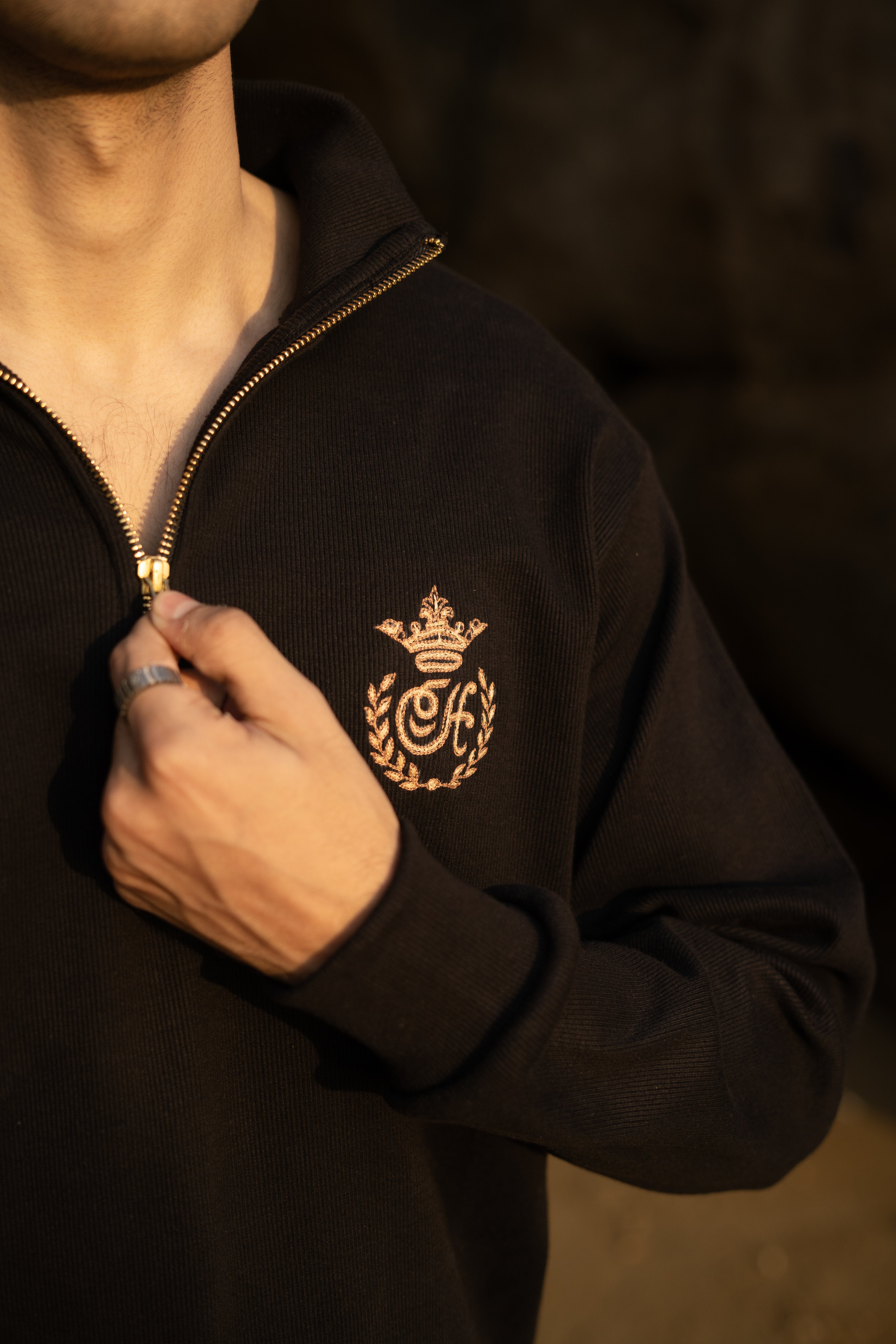 Black H Motif Quarter-Zip Jumper Humayunalamgir