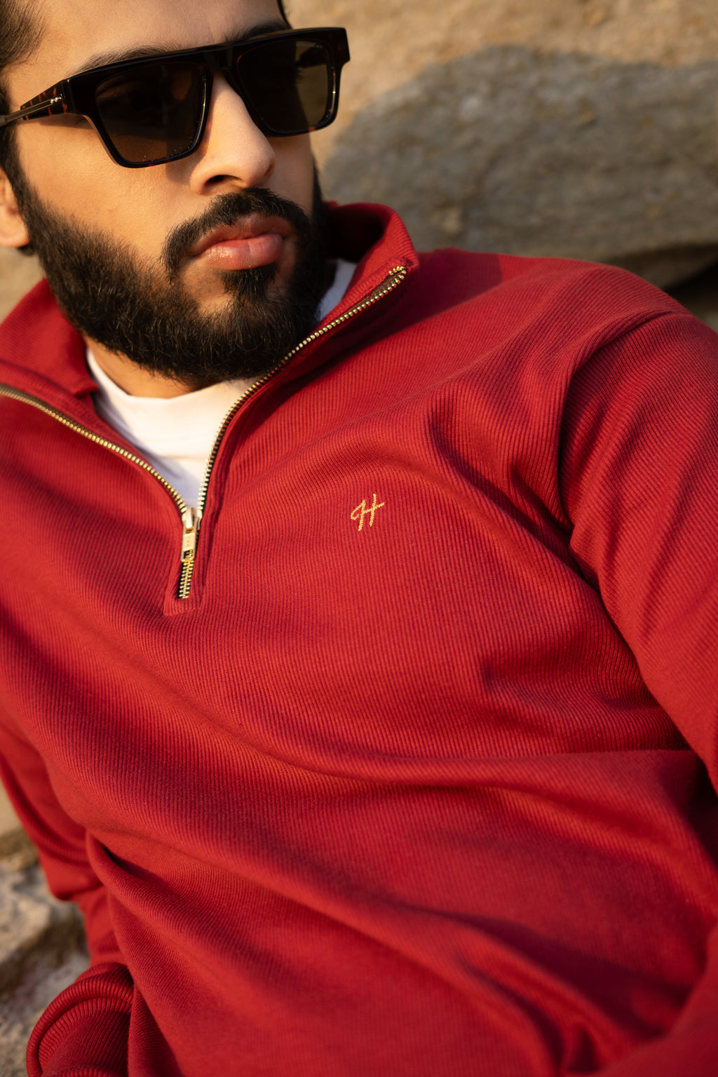 RED H LOGO QUARTER-ZIP JUMPER Humayunalamgir