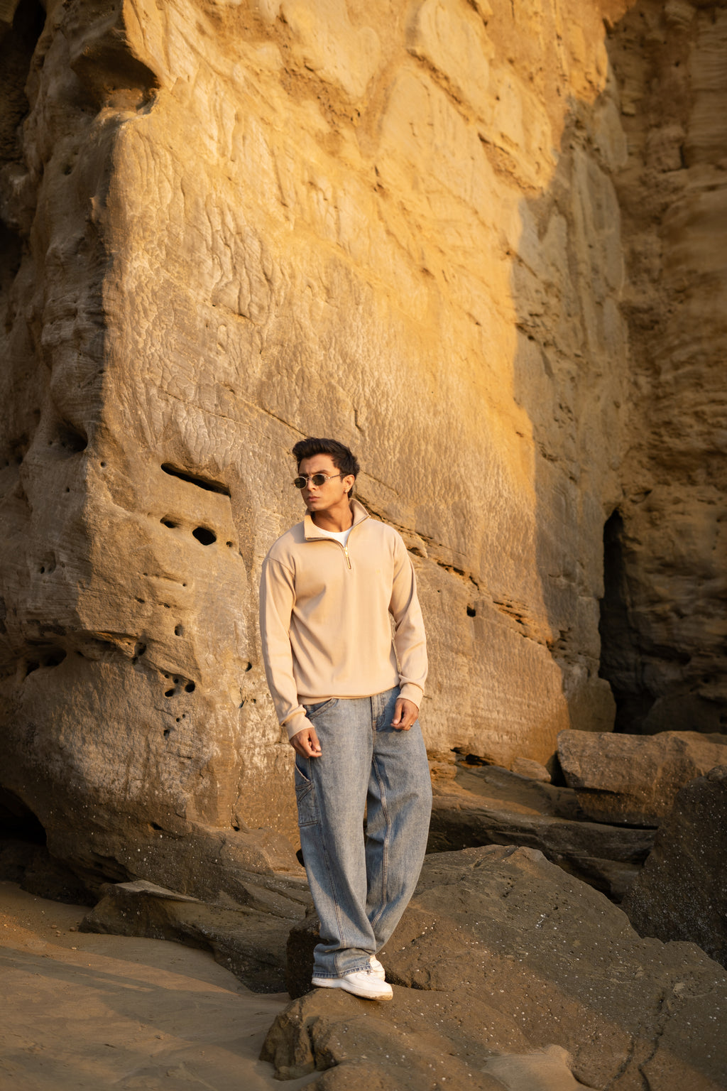 BEIGE H LOGO QUARTER-ZIP JUMPER Humayunalamgir