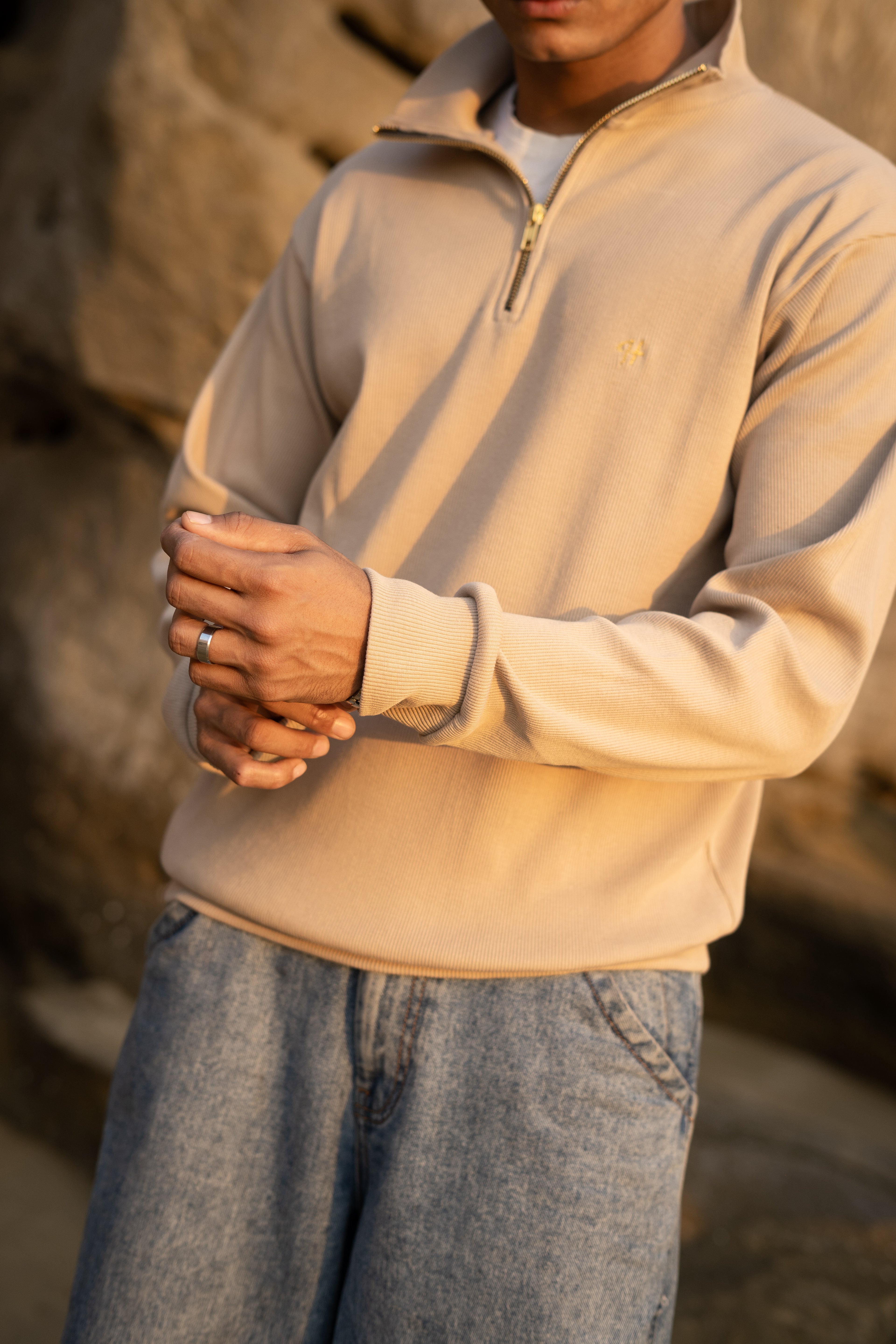 BEIGE H LOGO QUARTER-ZIP JUMPER Humayunalamgir