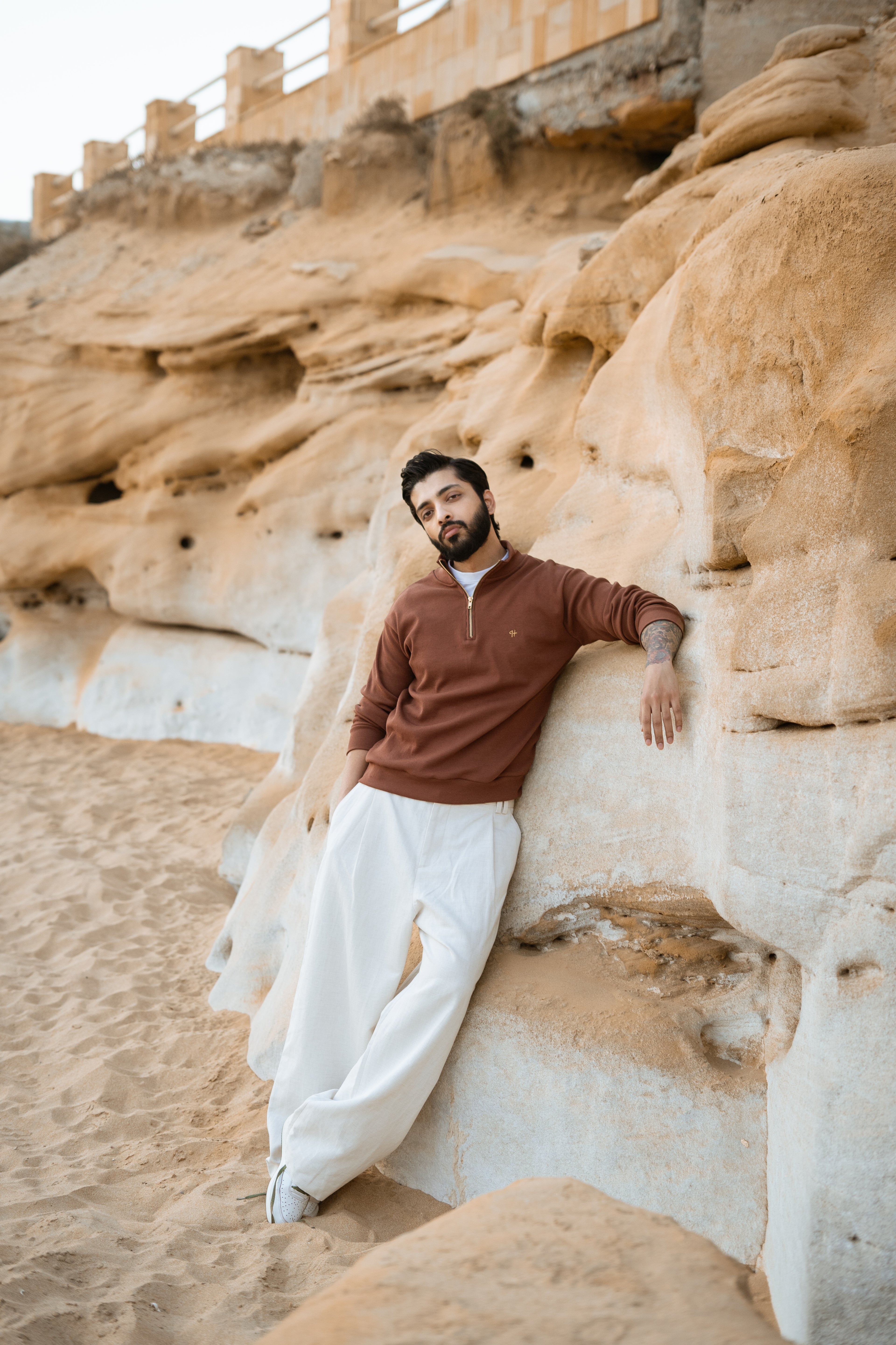 BROWN H LOGO QUARTER-ZIP JUMPER Humayunalamgir