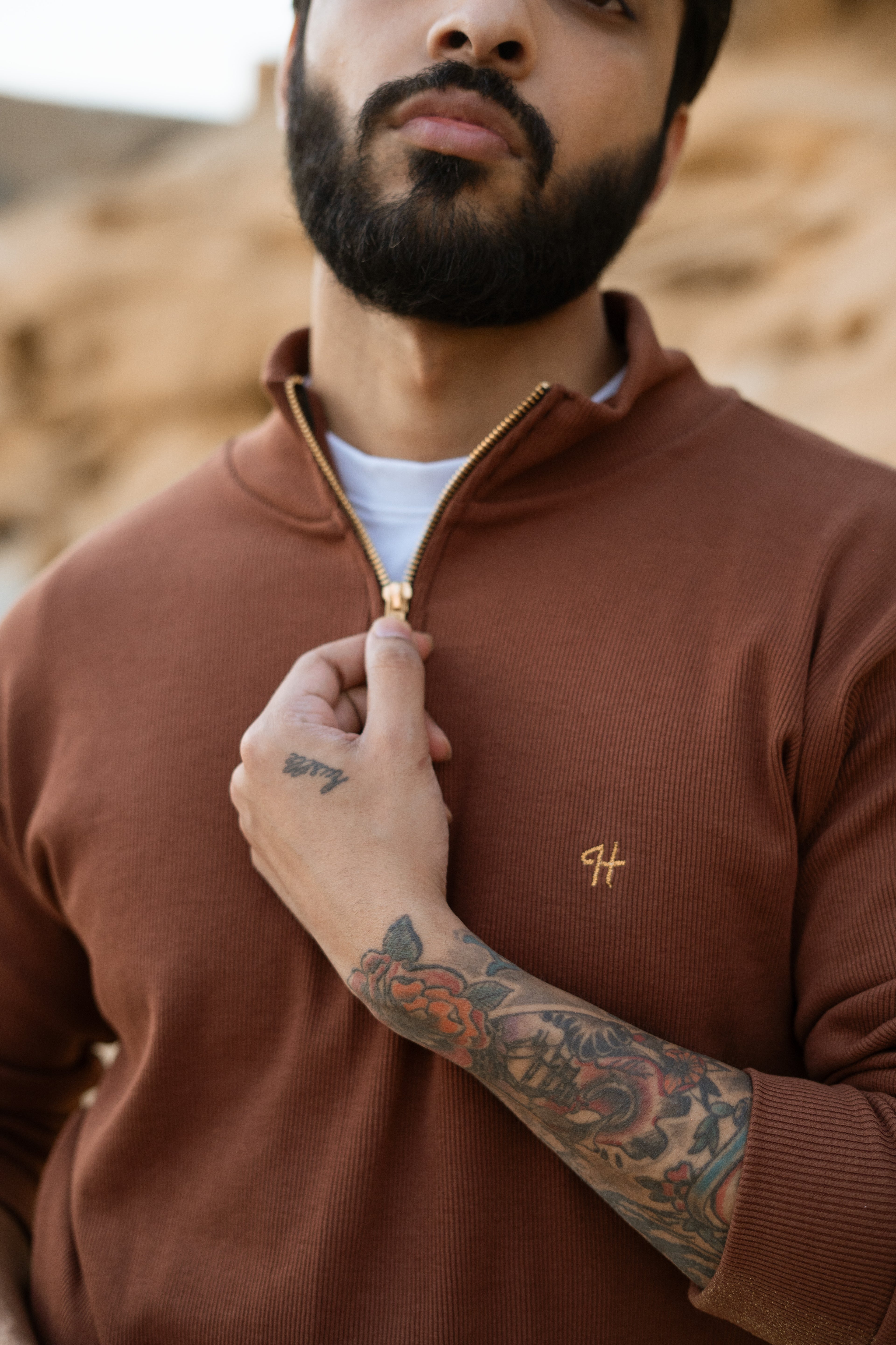 BROWN H LOGO QUARTER-ZIP JUMPER Humayunalamgir