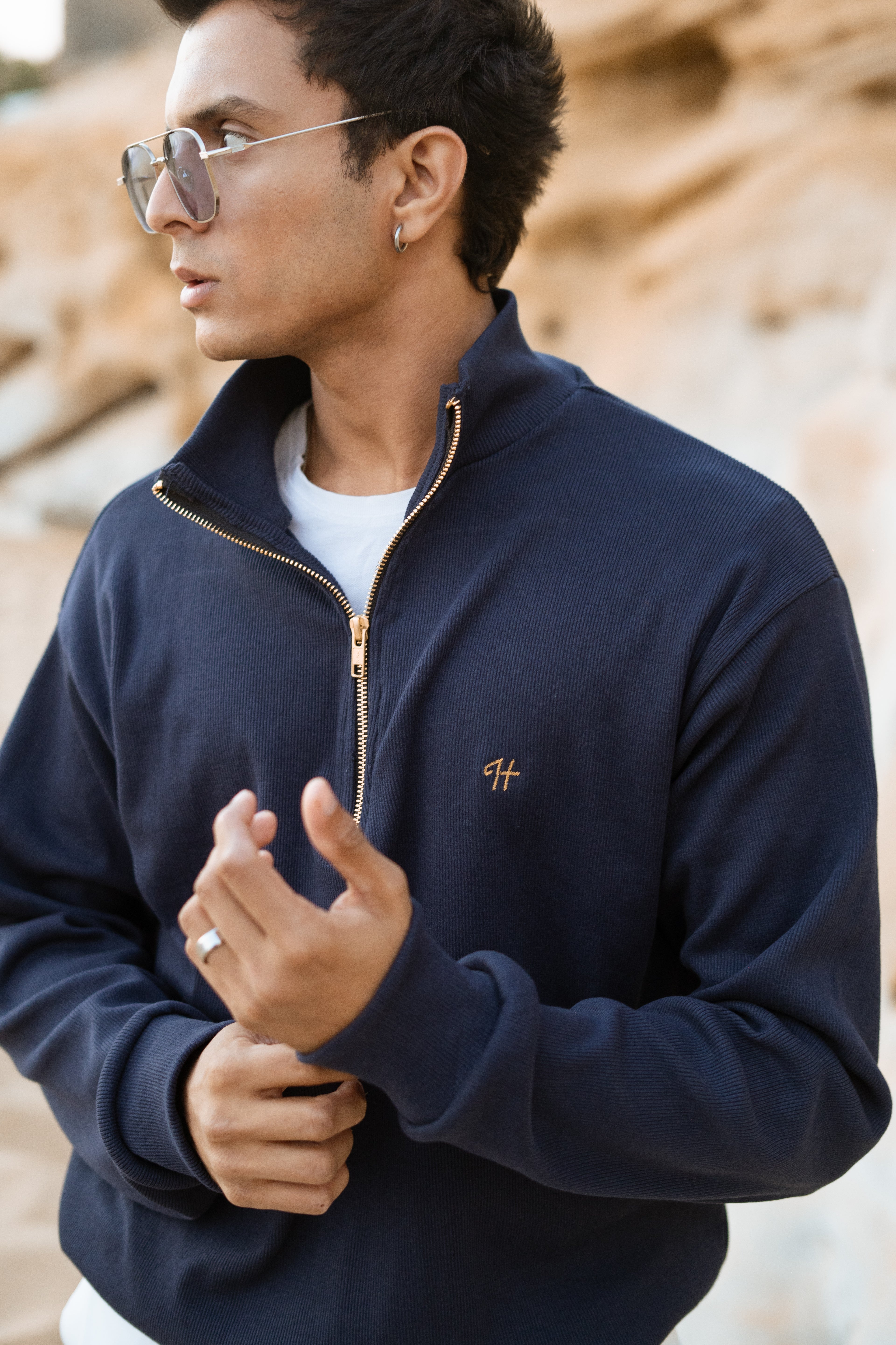 BLUE H LOGO QUARTER-ZIP JUMPER Humayunalamgir