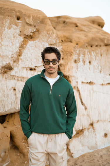 GREEN H LOGO QUARTER-ZIP JUMPER