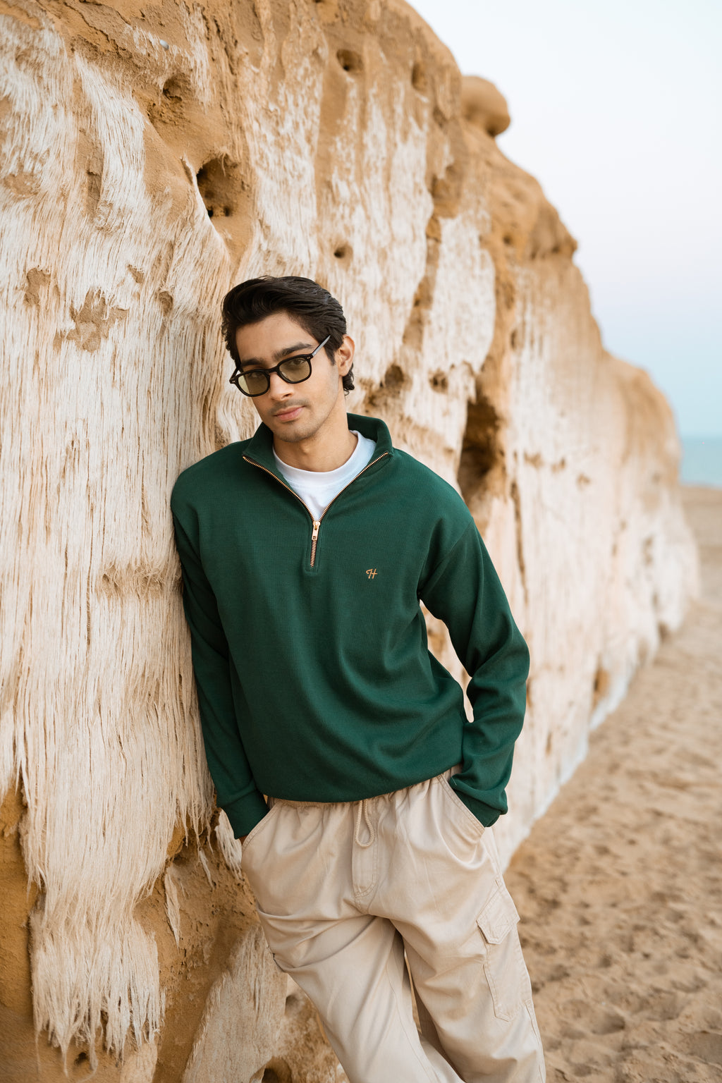 GREEN H LOGO QUARTER-ZIP JUMPER Humayunalamgir