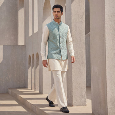 MINT GREEN EMBOSSED WAISTCOAT