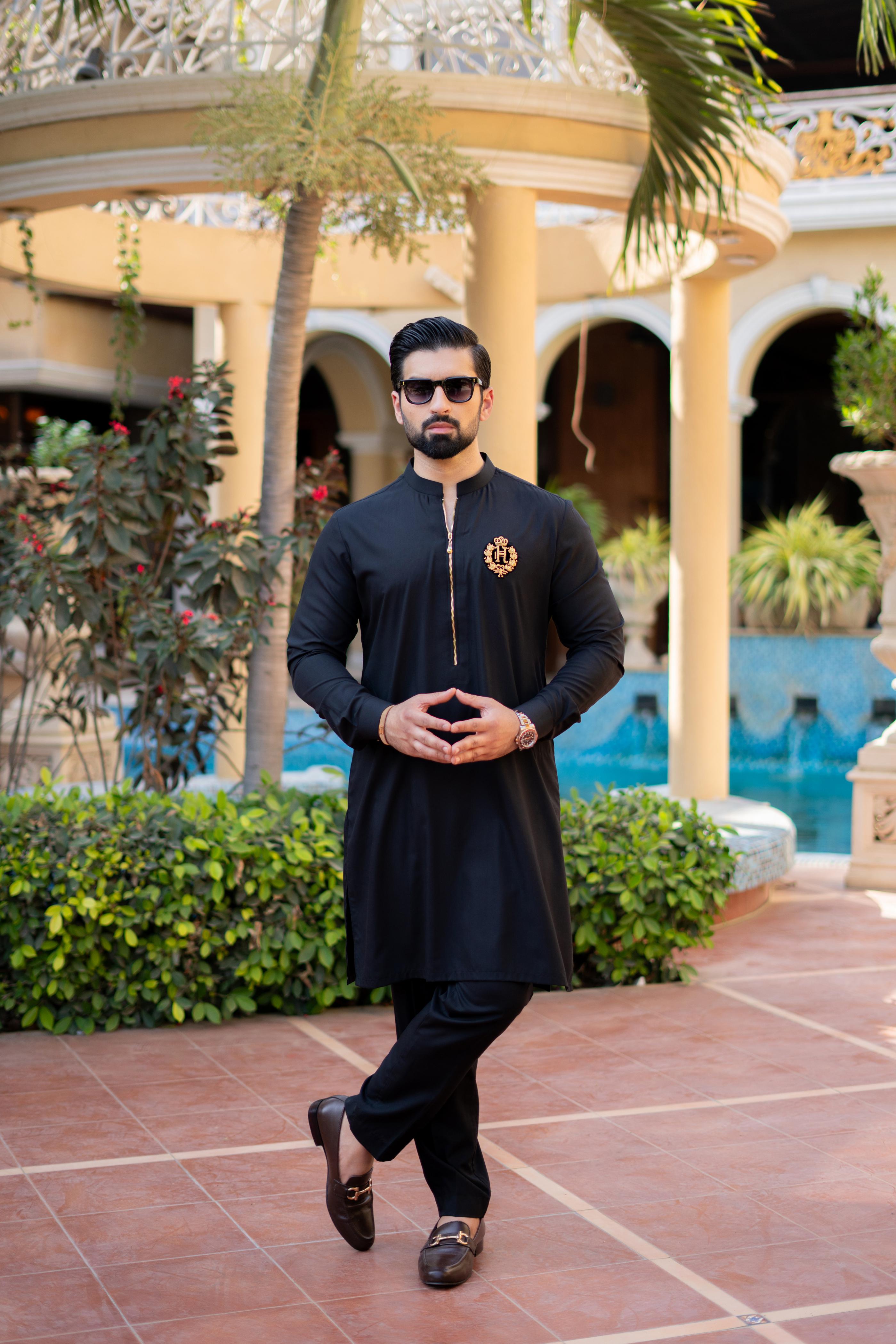 BLACK WASH N WEAR KURTA PAJAMA Humayun Alamgir
