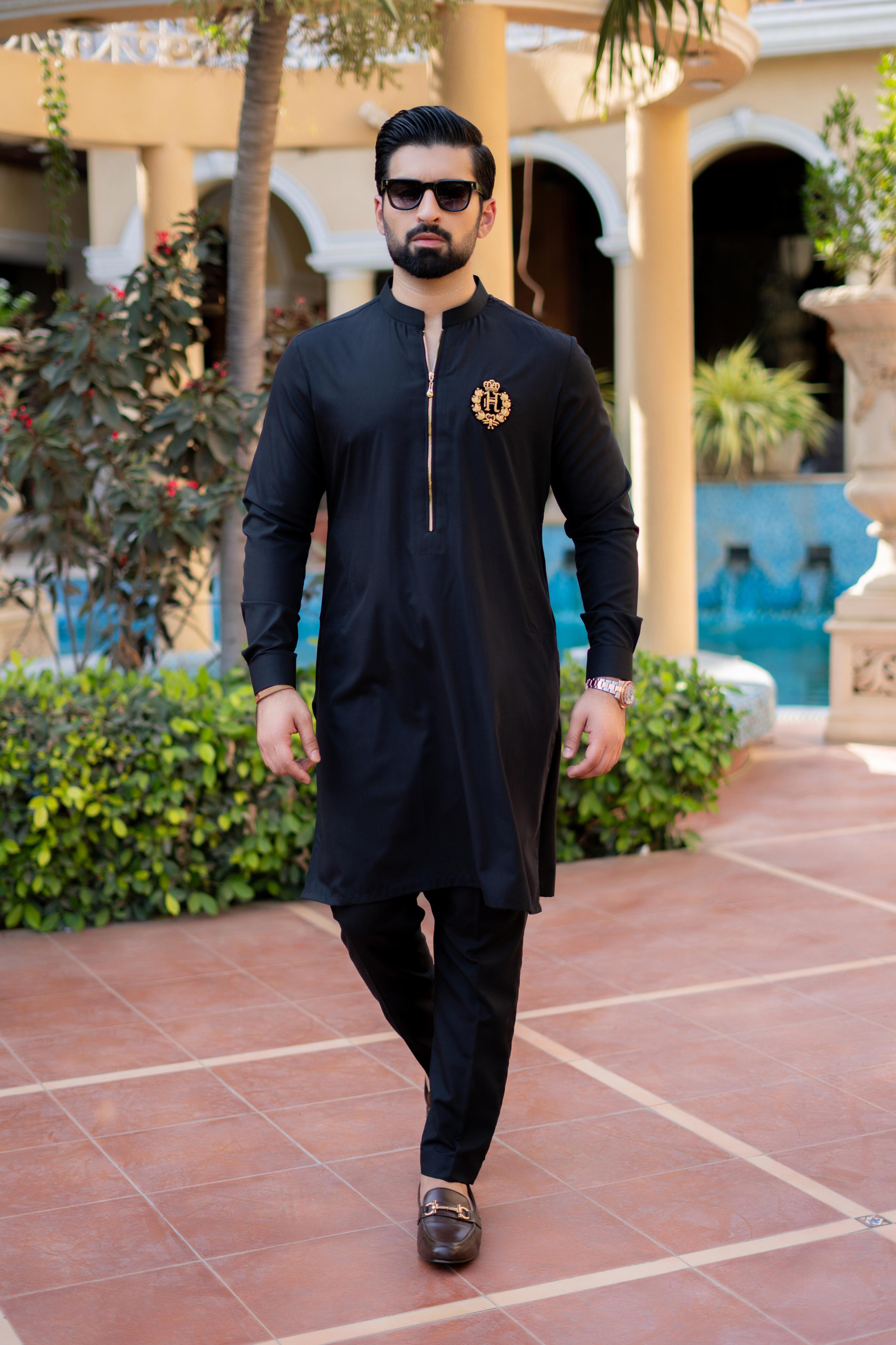 BLACK WASH N WEAR KURTA PAJAMA Humayun Alamgir