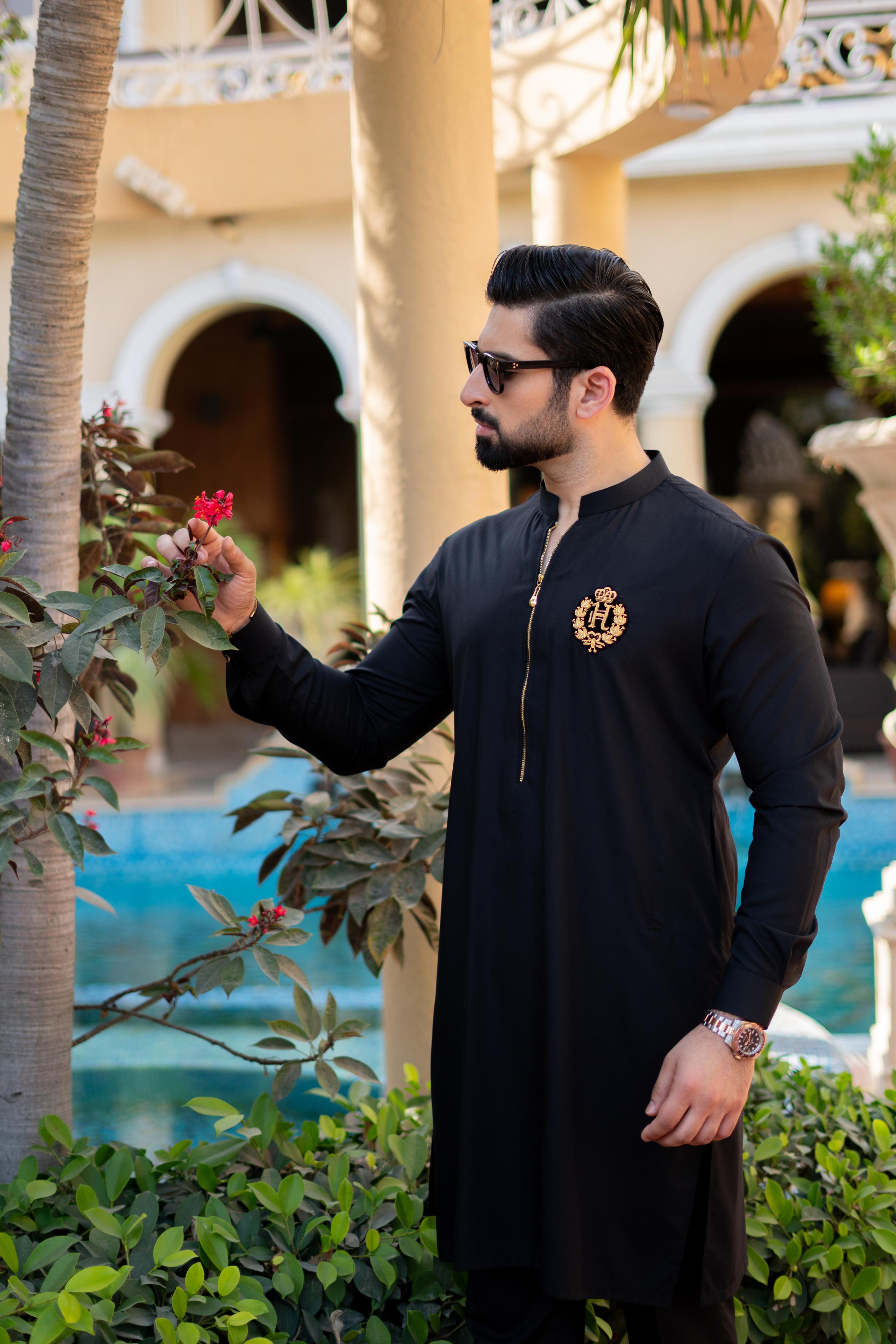 BLACK WASH N WEAR KURTA PAJAMA Humayun Alamgir